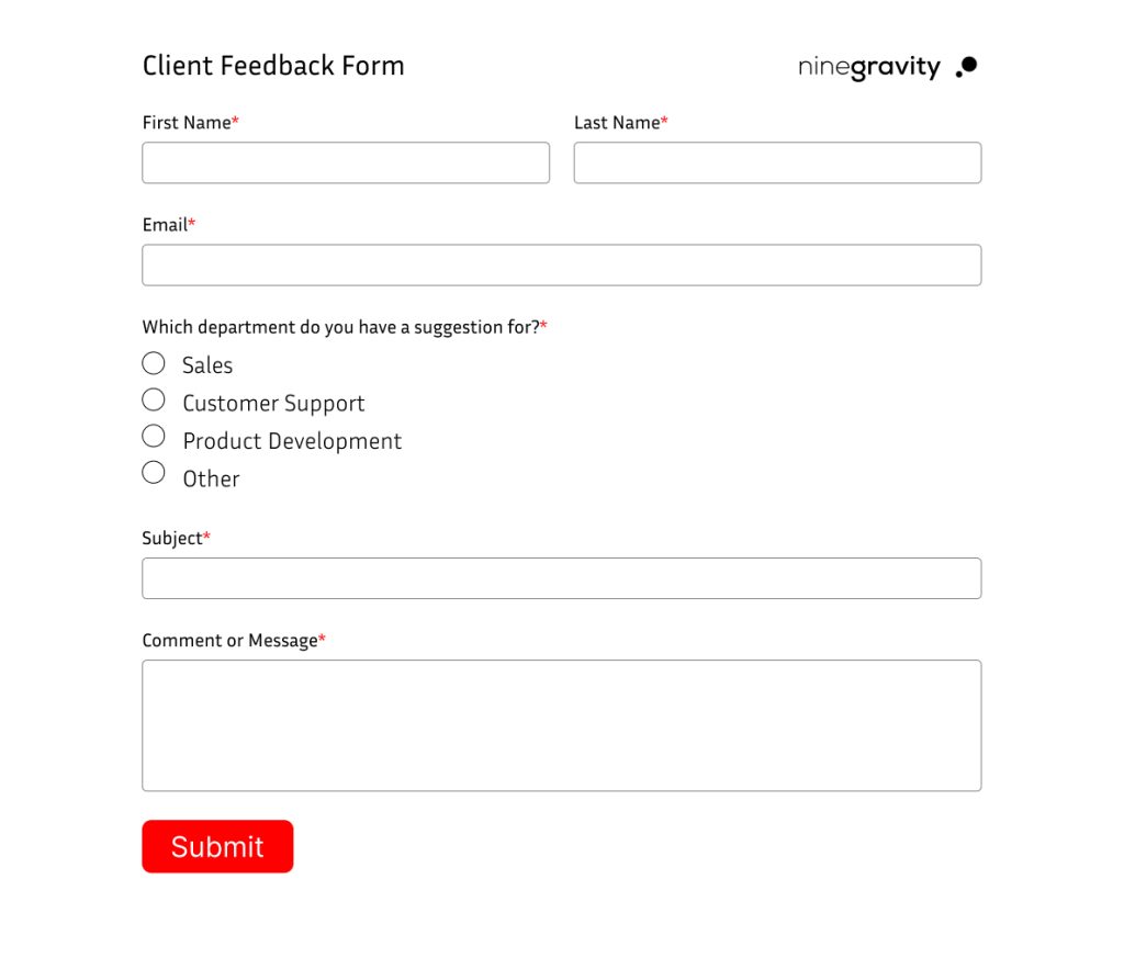 Client feedback form