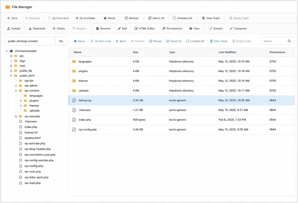 File manager interface overview